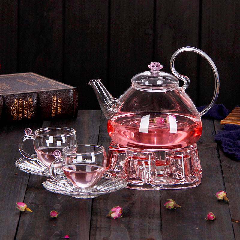 European heat-resistant glass teapot candle heating teapot houseBuilt teapot set fruit teapot cooking tea
