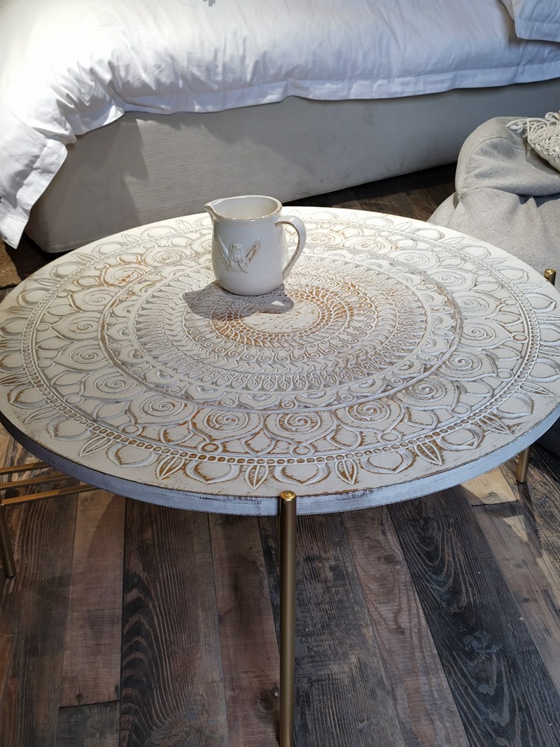 Exotic style solid wood old carved round coffee table Designer coffee table vintage carved quality luxury