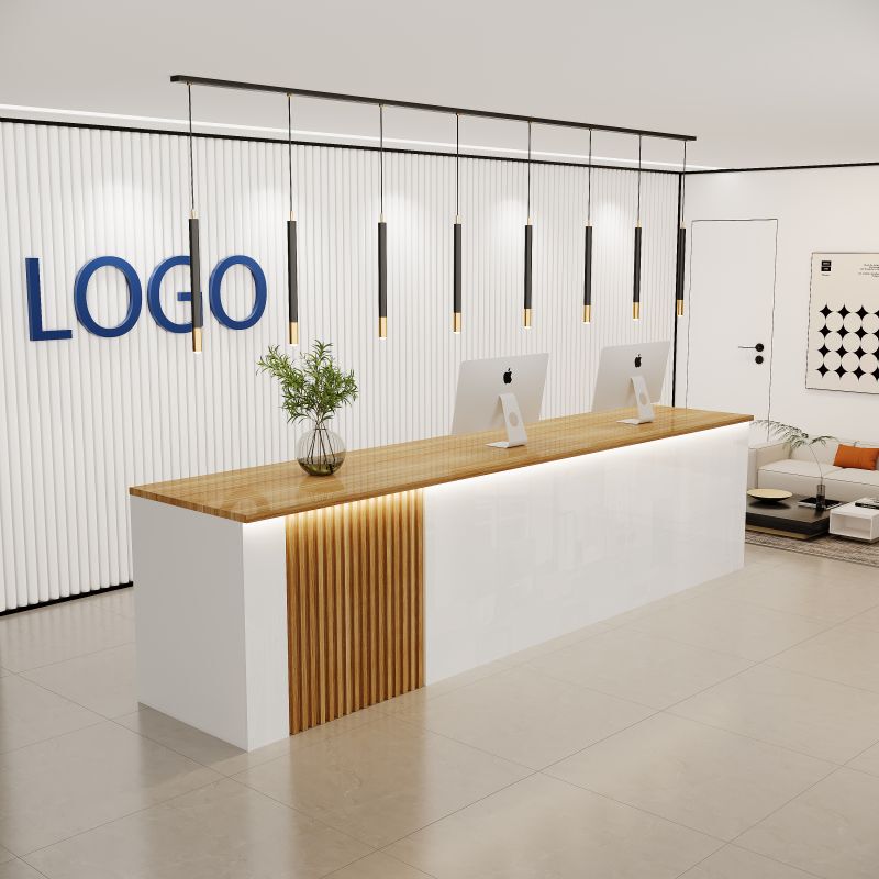 Solid Wood Lacquered Multi-Layer Board Reception Desk for Real Estate Agency, Hotel Training Center, Front Desk for Clothing Store, and Cashier Counter