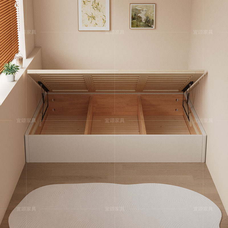 All Solid Wood, No Headboard, Side-Opening, Air-Pressure High Box Storage Bed, Suitable for Small Rooms, Bed with Storage Space, Tatami All Solid Wood, No Headboard, Side-Opening, Air-Pressure High Box Storage Bed, Suitable for Small Rooms, Bed with Storage Space, Tatami