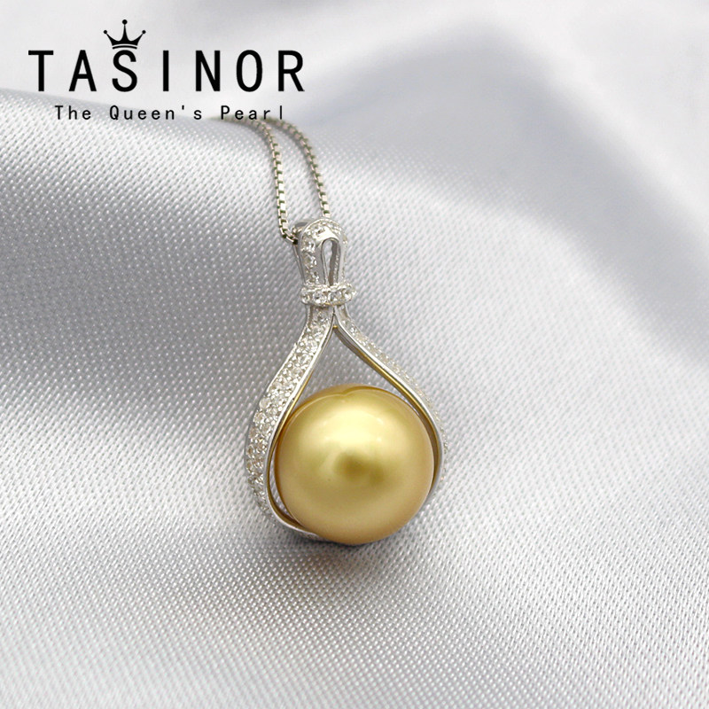 TASINOR South Sea Gold Bead Pendant Seawater Pearl Necklace Gold Pearl Gift for Lover and Mother Jewelry Gift
