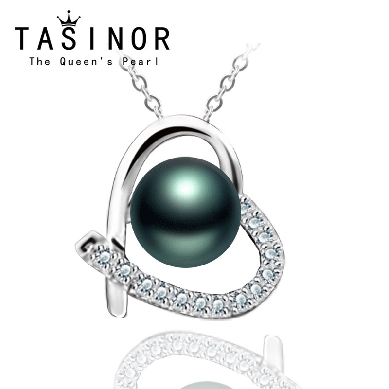 TASINOR Tahitian Seawater Black Pearl Pendant Necklace True Circle Love Gift for Wife and Mother Jewelry Gift