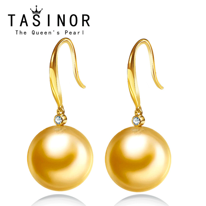 TASINOR Jewelry Nanyang Gold Pearl Earrings Gold Pearl Earrings 18k Gold Earhook Earrings for Wife Gift