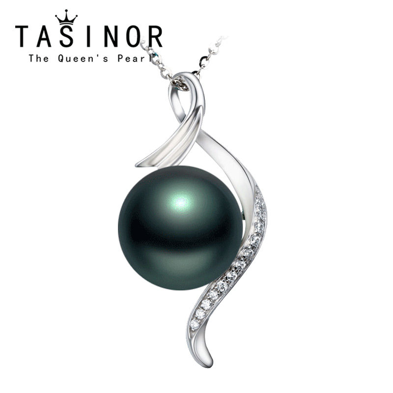 Tahitian black pearl seawater pearl pendant necklace 18k gold inlaid with diamonds is a perfect circle gift for wife and mother