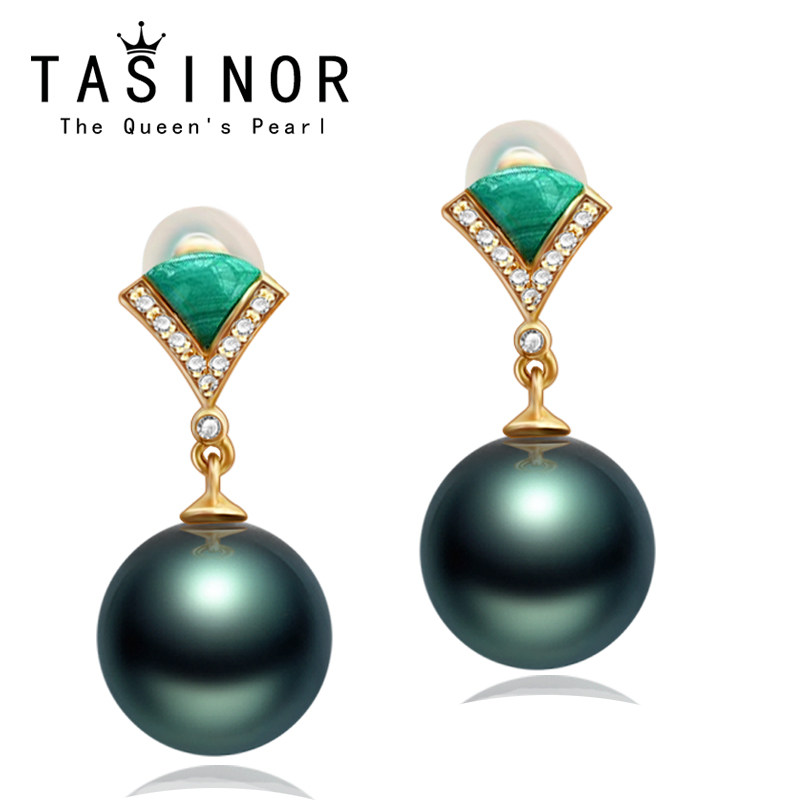TASINOR Jewelry Tahitian Black Pearl Earrings Seawater Pearl Earrings 18k Gold Diamond Stud Earrings Gift