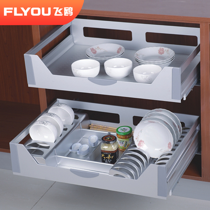 Fly Gull Kitchen Overall Cupboard Double Pull Basket Drawer aluminium alloy damping track Seasoning Pull Basket Double bowl Dish Basket