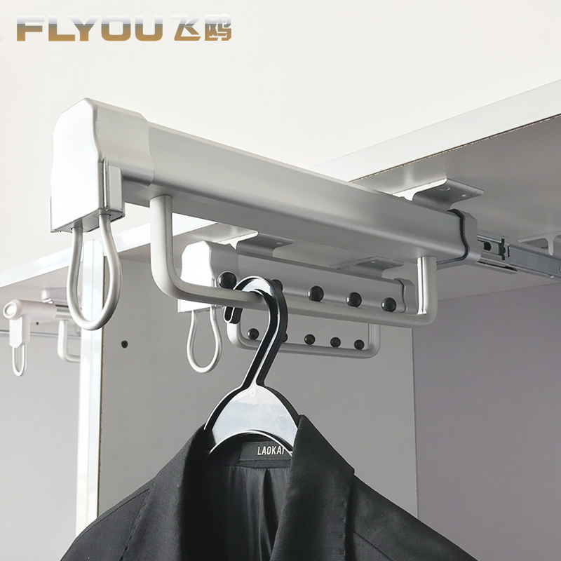 Wardrobe aluminum alloy clothes hanger wardrobe top mount hanger pull-out cabinet inside hardware accessories double rail damping track