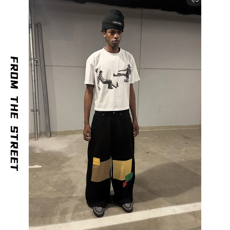 From the Street Comes from the Streets, Featuring a Round Neck, Short, Wide, Boxy Style, Sorona Material, and a Funny Summer Short-Sleeve Design