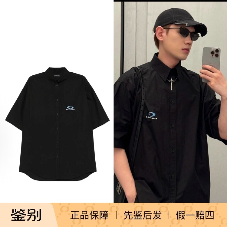 【One Item, One Inspection】Balenciaga/Paris Balenciaga Black Wave Logo Short-Sleeve Shirt