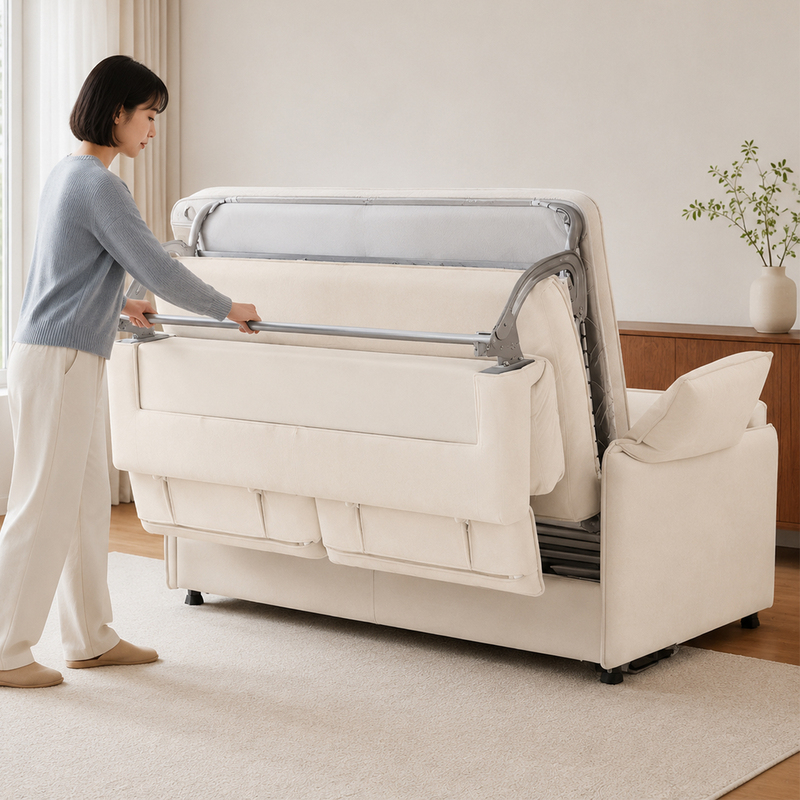 2026 New Model Dual-Purpose Fabric Folding Sofa Bed with Mattress for Small Apartments, Living Rooms, Study Rooms, and Double-Person Use