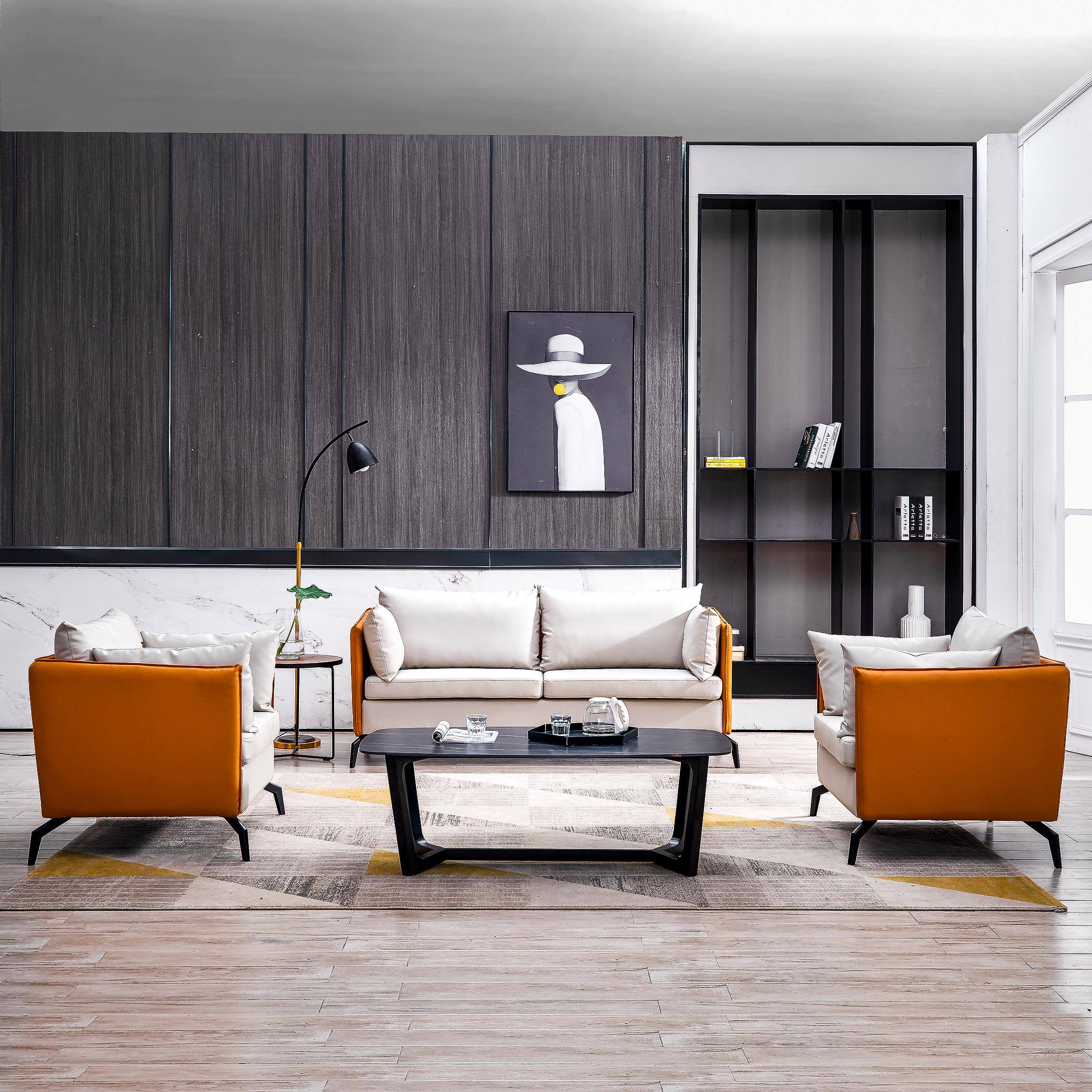 Office sofa coffee table combination set simple reception business hotel lounge area leather single three people