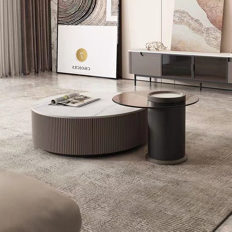 Office coffee table light luxury Italian round coffee table living room home small apartment simple modern Nordic glass high-end sense