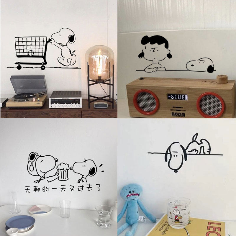 ins net red snoopy pattern cartoon wall stickers waterproof magnetic brick integral cupboard stickproof glass doors and windows decoration