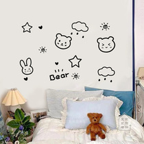 Small Bear Small Rabbit Cloud Dorins Wind Cartoon Wall Stickers Children Room Happy Background Wall Face Decoration Waterproof Glass Sticker