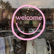 Smiling face pattern welcome letters dress shop Coffee Shop restaurant window decoration Glass stickers door stickers