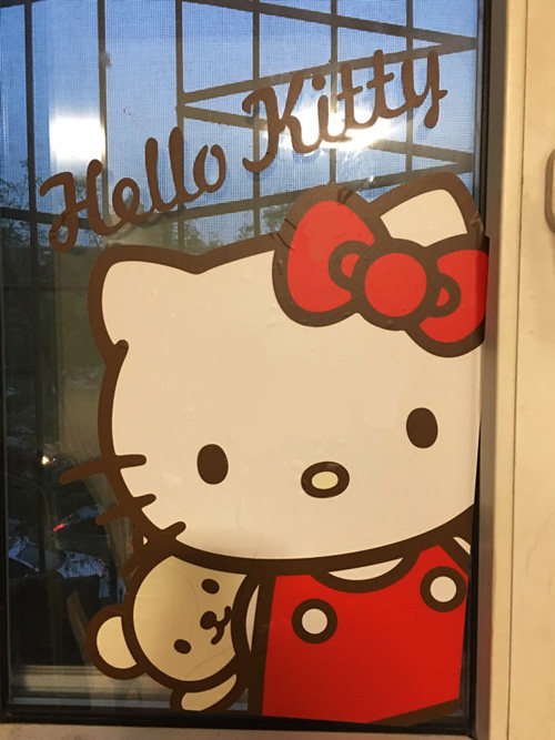 Hello Kitty cat cartoon fun wall sticker bedroom living room background wall decoration waterproof glass door sticker