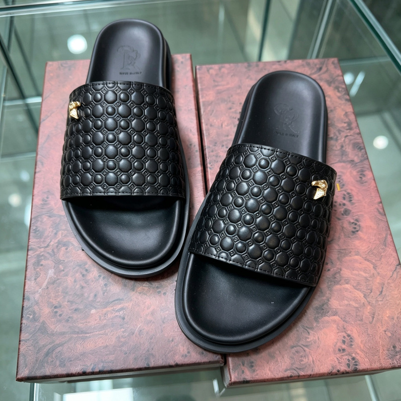 Stephen's Men's Leather Embossed Eagle Head Slip-On Sandals, Light Luxury Fashion Versatile Summer Non-Slip Outdoor Casual Sandals