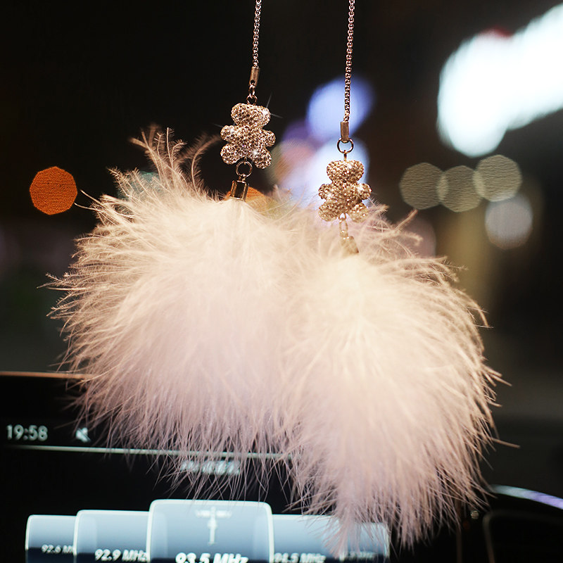 Car Pendant In-car Ornament Personality Creativity Inlaid Drilling Small Bear Feather rear mirror decorated vehicle hanging pendant