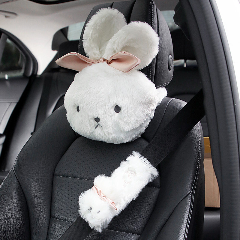 Car pillow shoulder protection suit cute plush small rabbit car Adornment Seatbelt Tissue Box Pillow Waist Against