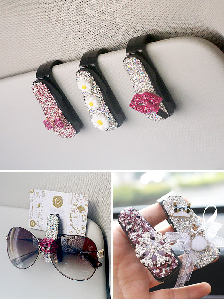 Car glasses clip car creative sunglasses storage box rack car diamond-encrusted glasses clip convenient sun visor