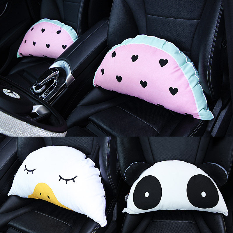Cartoon cute semicircle car waist with core removable washable cushion pillow car interior accessories four seasons general women