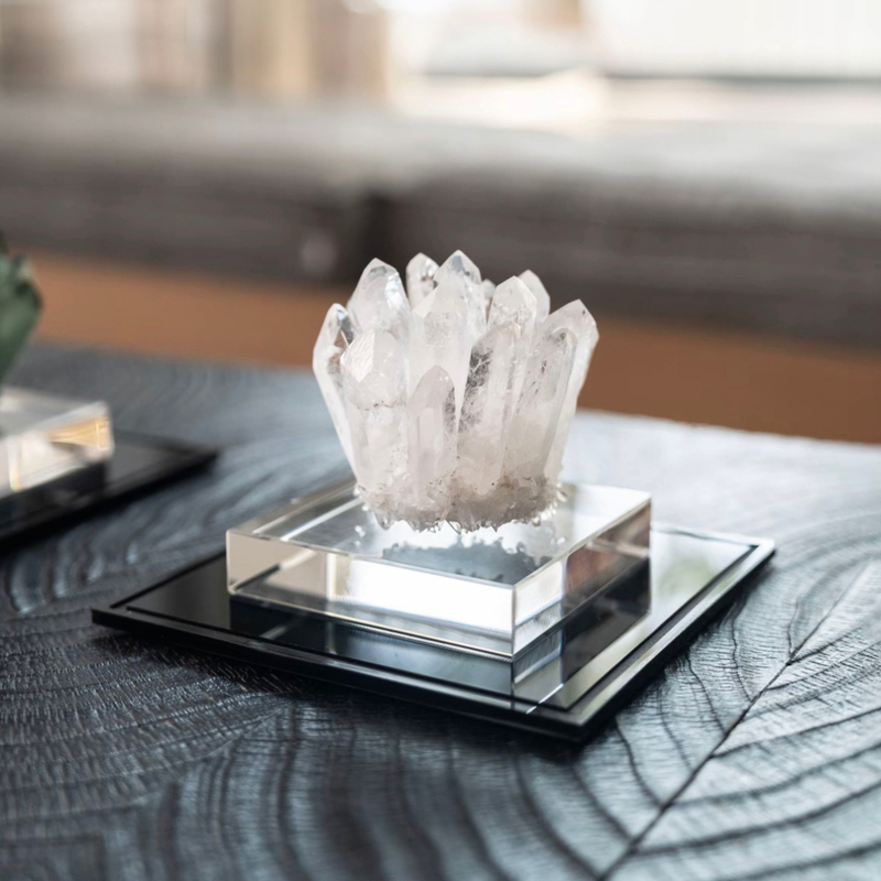 Raw Stone Green Phantom Stone White Crystal Cluster Model House Sales Office Pyrite Study Acrylic Marble Frame Ornament