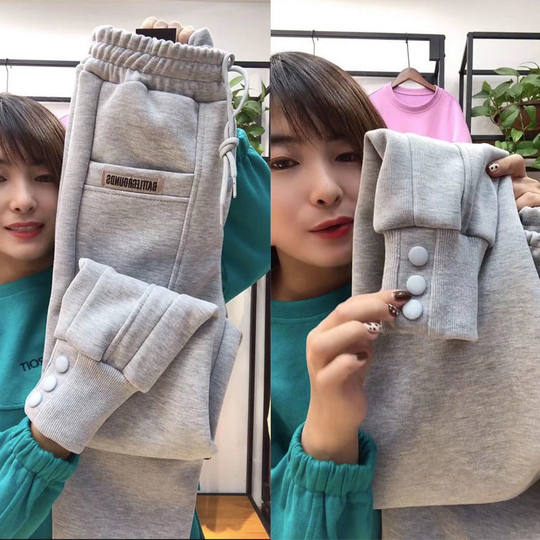 加绒款秋冬大码休闲宽松运动裤休闲哈伦裤子束脚打底卫裤新款女潮