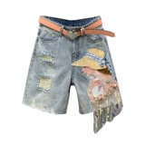 Наклейки, блестки для ногтей, джинсовая юбка, шорты, штаны, в западном стиле, свободный прямой крой