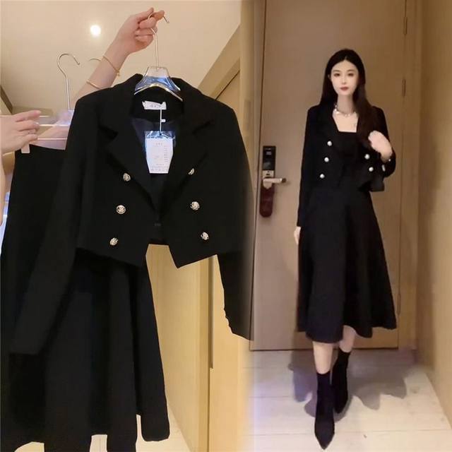 Internet celebrity temperament fashion suit for women autumn new Hepburn style small suit jacket high waist skirt two-piece suit