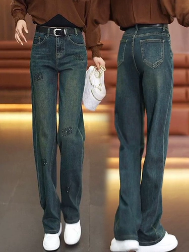 Модные трендовые джинсы, штаны, городской стиль, осенние, свободный прямой крой