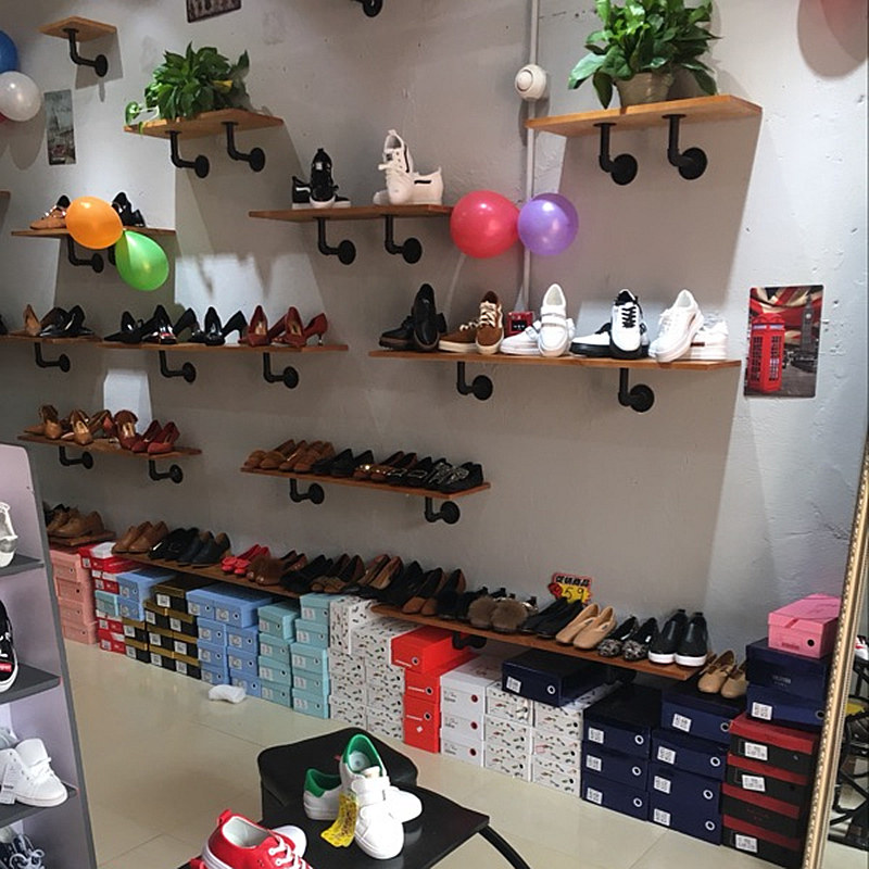 Iron Kung Fu Shoes Shop Special Shoe Rack Retro Solid Wood Upper Wall Hanging Shelf Portfolio Selling Women's Bags Container shelves