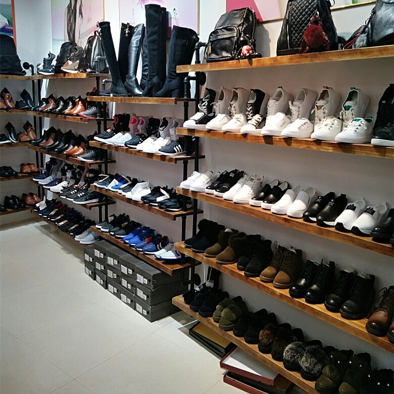 Iron Kung Fu Shoe Shop Shoe Rack Show Rack of Wall Style Eurostyle Retro Special Solid Wood Combined Shoes Bags Containers
