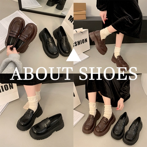Обувь для кожаной обуви в английском стиле, осенняя универсальная черная подходит с юбкой, лоферы на платформе, в британском стиле