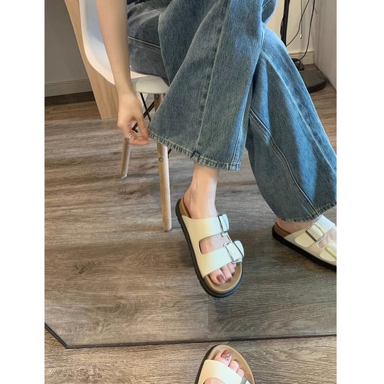 拖鞋女夏外穿时尚2025新款仙女风配裙子高级感厚底一字拖勃肯凉鞋