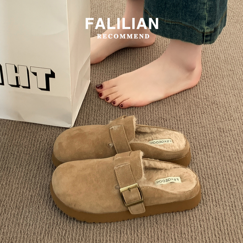 Женская осенне-зимняя верхняя одежда из плюша birkenstocks на толстой подошве, новинка 2025 года, взрывная обувь для ленивых с одной педалью и бархатной хлопковой подкладкой