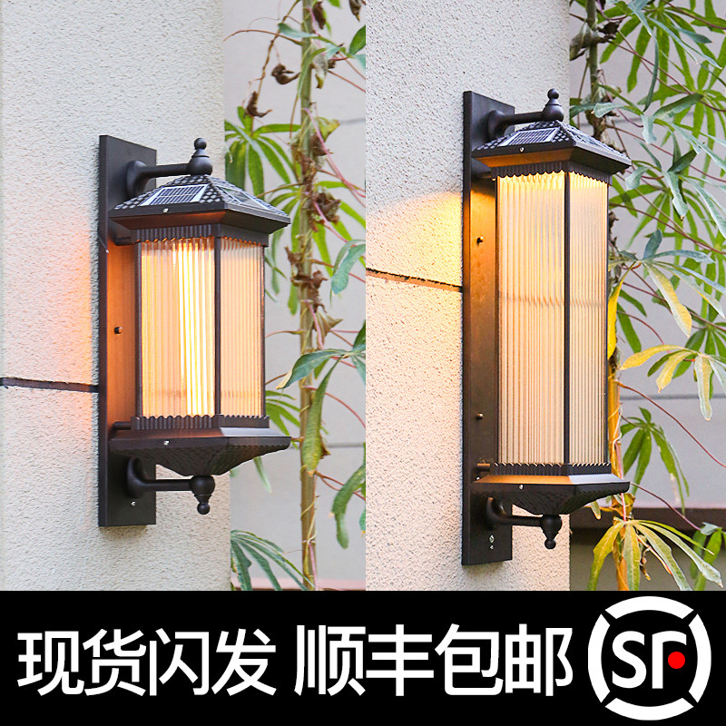 Outdoor wall lamp waterproof solar garden light outdoor Chinese style super bright exterior wall light garden villa balcony door light