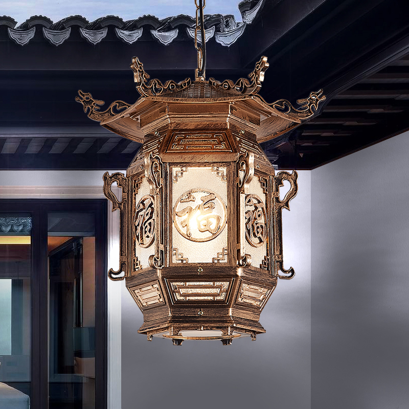 New Chinese-Style Retro Outdoor Chandelier Waterproof Outdoor Super Bright Pavilion Entrance Hallway Corridor Garden Gate Courtyard Light