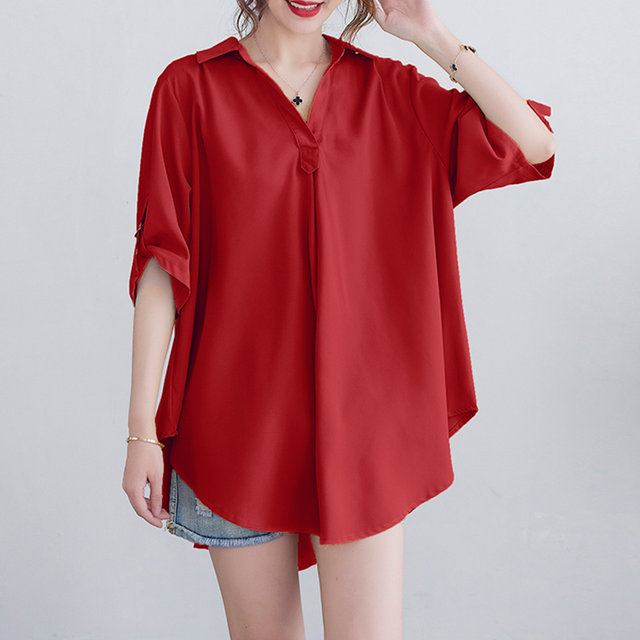 Large size women's summer clothing 2022 new short-sleeved t-shirt women's fat mm cover belly Tibetan meat top thin belly chiffon shirt