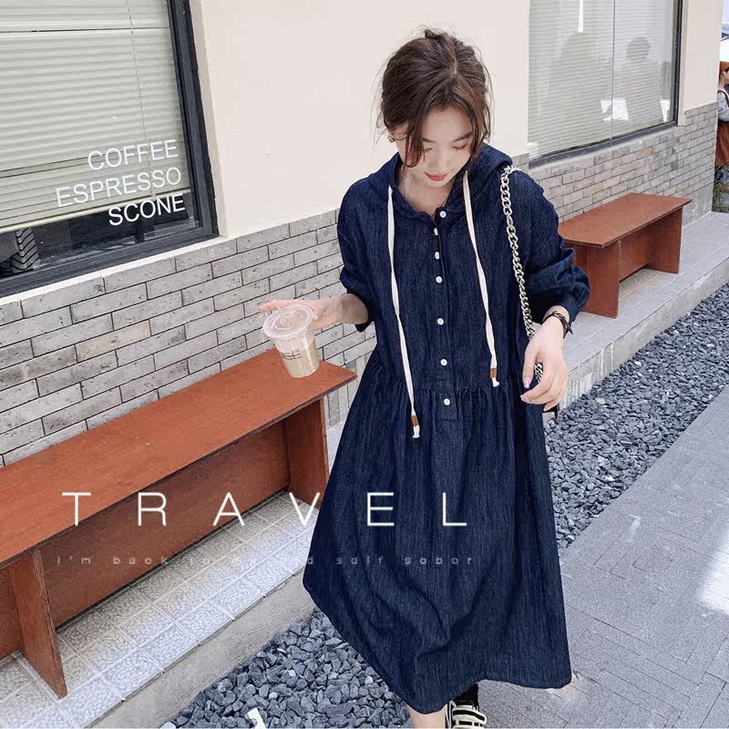 2023 Spring Dress New Even Cap Loose Denim Dress Dress 