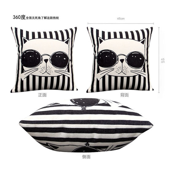 Nordic Trendy Cat Creative Pillow Cotton and Linen Living Room Sofa Cushion Cute Cartoon Backrest Pillow Waist Pillow Seat Bay Window Cushion