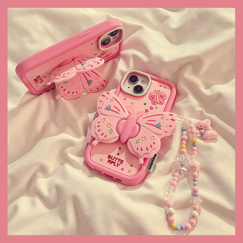 Sun Yi Tongan pink butterfly bracket suitable for apple 14ProMax mobile phone shell iphone13 new 14 inclined satchel 11 advanced 12 women's section 13promax Solid soft