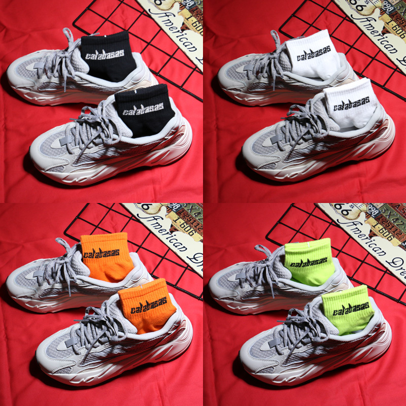Spring and Summer Trendy Brand Socks Coconut Yeezy Socks Calabasas Kanye Socks Fluorescent Green Orange Men's and Women's Short Socks