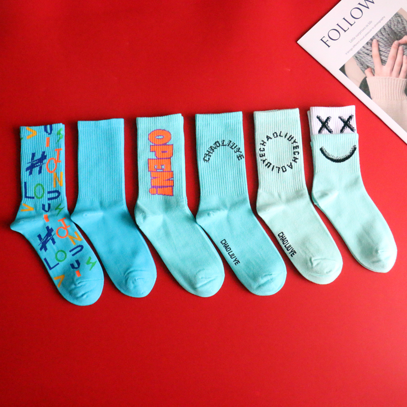 Blue Socks for Men and Women, Mid-Calf, for Outdoor Wear, Trendy Internet Celebrity Street Style, Personalized Hip-Hop Letter Long Socks, Skateboard Sports Socks Blue Socks for Men and Women, Mid-Calf, for Outdoor Wear, Trendy Internet Celebrity Street Style, Personalized Hip-Hop Letter Long Socks, Skateboard Sports Socks