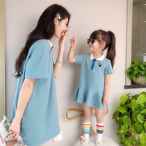High-end pro-son clothing family of three summer clothes short sleeves T-shirt girl with dress and sister polo shirt female dress foreign air