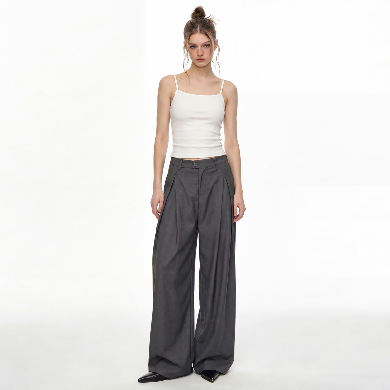 Three-Dimensional Pleated Deconstructed Casual Trousers with a Loose, Wide-Leg, Drapey Design, Trendy and Unique Straight-Leg Pants for Men and Women