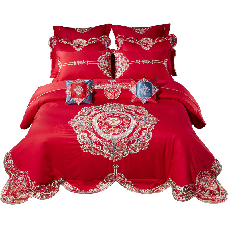 mengjie home textile 60 thread count cotton wedding six piece set big red happy quilt set wedding bedding good lu double happiness