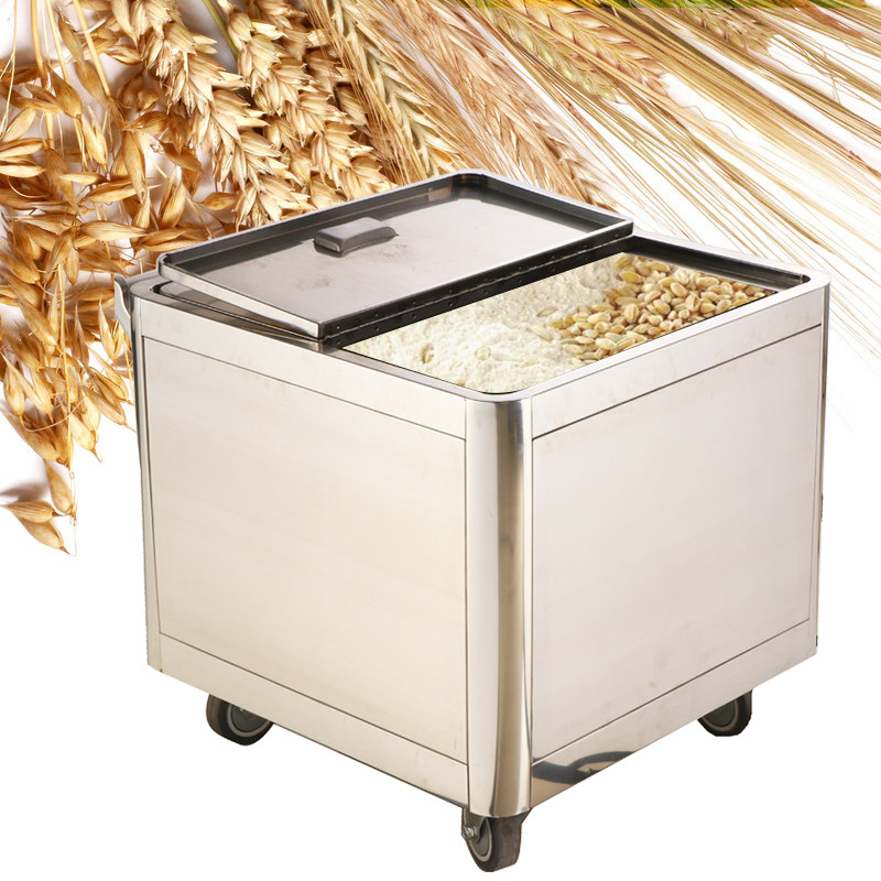 Stainless steel 50 kg flour truck commercial ultra-thick large capacity separated rice noodles storage grain storage cart