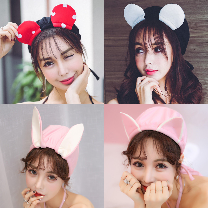 Swimming cap women's fabric long hair special face small big head circumference adult children cartoon swimming cap female summer bald head