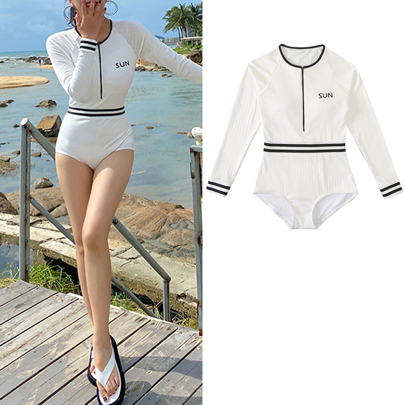 Long sleeves Triangle one-piece swimsuit women Summer 2022 new bubble hot springs Inwind white sexy sunscreen cover slim fit