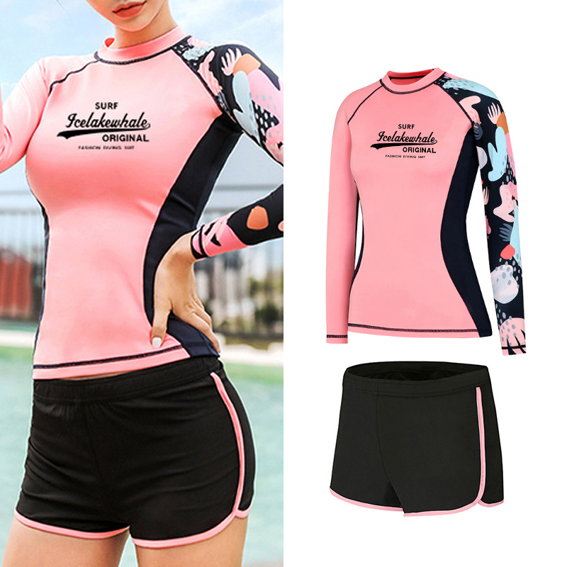 Two-piece swimsuit women's summer cover belly slimming 2022 new conservative sports fashion boxer long-sleeved sunscreen quick-drying swimsuit